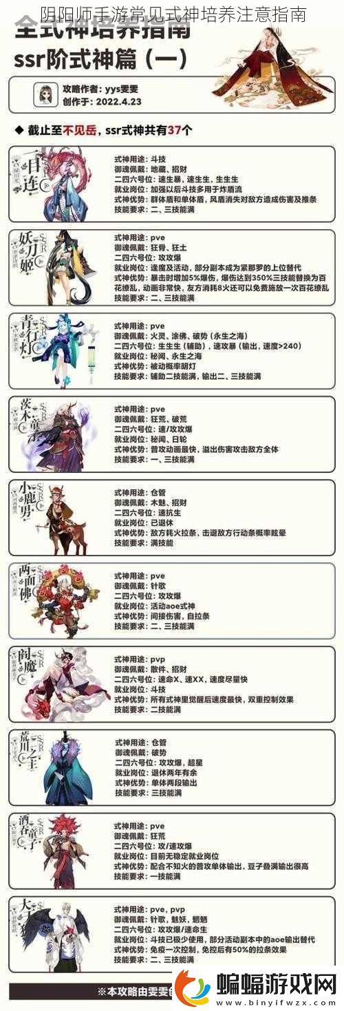 陰陽師手游常見式神培養注意指南